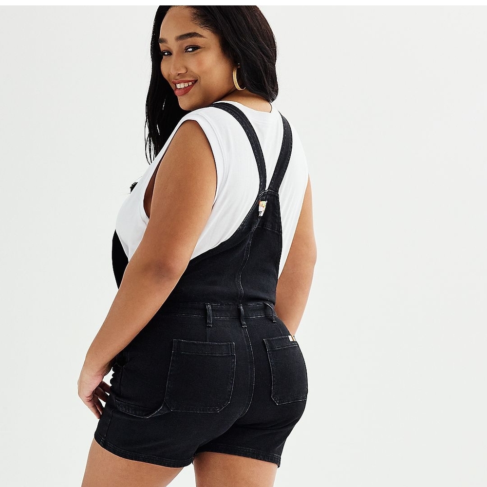 Black Denim Overalls with Rainbow Stripes unisex medium - Picture 3 of 6